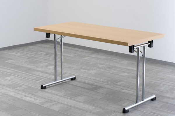 Table pliante Hammerbacher 138x69 cm hêtre/structure chromée, forme rectangulaire, VKL14/6/C