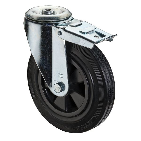 Rouleau de transport BS rollers avec frein, largeur 40 mm, Ø160 mm, jusqu'à 150 kg, bande de roulement en caoutchouc noir, corps de roue en plastique, roulement à rouleaux, L121.B45.160