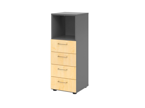 Armoire à tiroirs Hammerbacher 3OH, 4 tiroirs 934S4 BS, corps : graphite / façade : érable, 40x41,7x110 cm (LxPxH), 4 tiroirs, poignée en métal BS, V934S4/G/3/BS