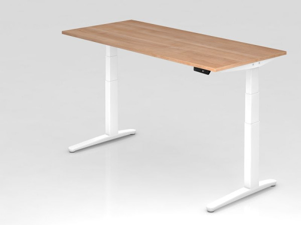 Bureau assis-debout électrique Hammerbacher 180x80cm noyer/blanc, forme rectangulaire, VXBHM19/N/WW