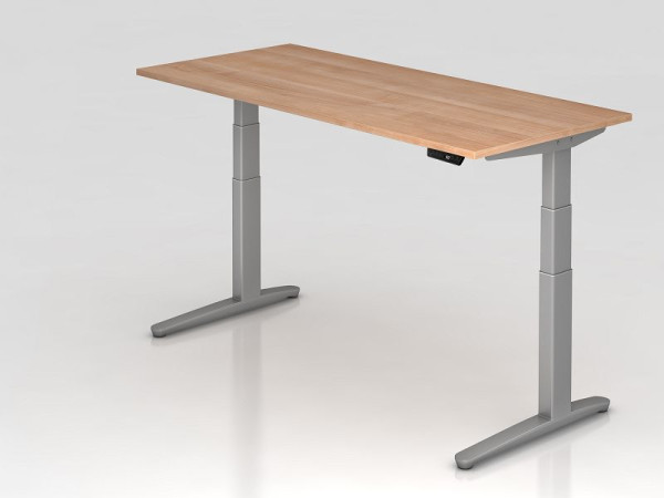 Bureau assis-debout électrique Hammerbacher 180x80cm noyer/argent, forme rectangulaire, VXBHM19/N/SS