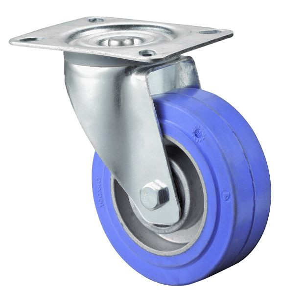 Rouleaux BS pour boulangeries, largeur de roue 40 mm, roue Ø 100 mm, capacité de charge 100 kg, bande de roulement en caoutchouc bleu, corps de roue en aluminium, roulements à billes, L400.B24.100