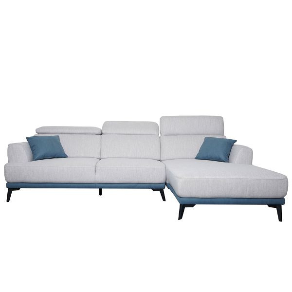 Mendler Sofa HWC-G44, canapé d'angle en forme de L 3 places, surface de couchage nosag suspension âme à ressorts ensachés réglable, droite, gris clair, 71519+71520