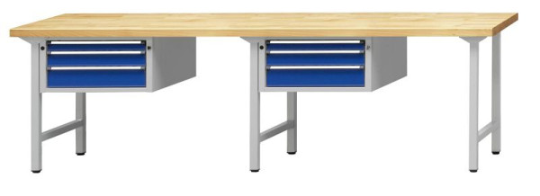Établi combiné ANKE; 2 postes de travail; 2800x700mm; A gauche 1 meuble bas 660x615x330 mm, 3 tiroirs 60.90.120 mm