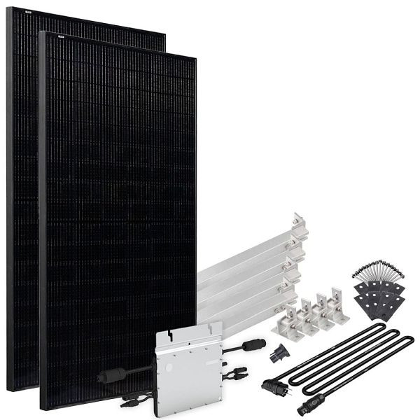 Centrale électrique pour balcon Offgridtec Solar-Direct 820 W HM-800 Prise Schuko noire complète - 5 m - Kit de montage pour toit plat, 4-01-016030-020