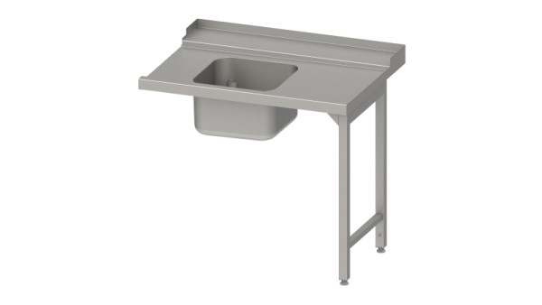 Table d'alimentation Stalgast "Pro", guide panier avec pente, 2 pieds, 1 bac 1400x750x880mm, montage côté droit, dosseret, soudé, VZL14712RA