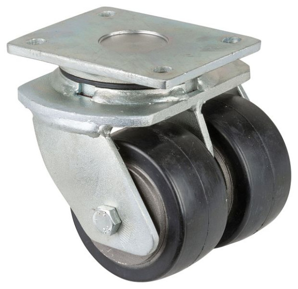 Roulettes BS Roulettes doubles robustes, largeur de roue 2x50 mm, Ø roue 100 mm, capacité de charge 420 kg, bandages élastiques noirs, corps de roue coulé, roulements à billes, S100.B81.100