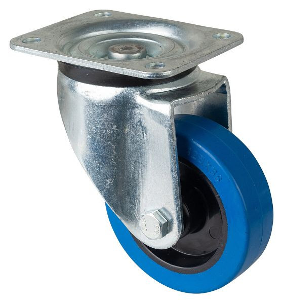 Roulette robuste BS Rolls, largeur de roue 45 mm, Ø roue 125 mm, capacité de charge 140 kg, bandages élastiques bleus, corps de roue en plastique, roulement à rouleaux, L600.B61.125