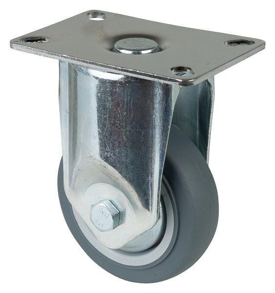 Roulettes BS Roulette pour appareils lourds, largeur de roue 21 mm, roue Ø 80 mm, capacité de charge 80 kg, caoutchouc gris, roulements à billes, plaque, lot de 2, C110.A85.081