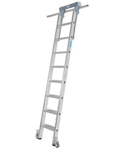 Escabeau Krause, aluminium, mobile, avec système de rails, 8 marches, 257502
