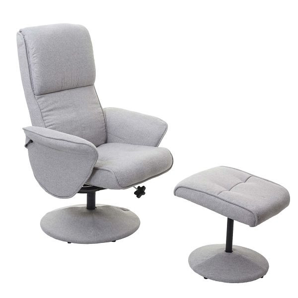 Mendler Fauteuil de relaxation Helsinki, Fauteuil TV Fauteuil TV Relaxliege avec tabouret, tissu/textile, gris clair, 74603