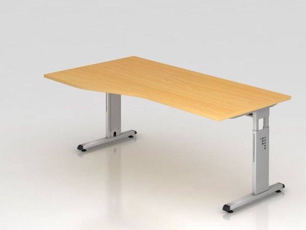 Bureau Hammerbacher pied C 180x100/80cm hêtre/argent, hauteur de travail 65-85 cm, VOS18/6/S