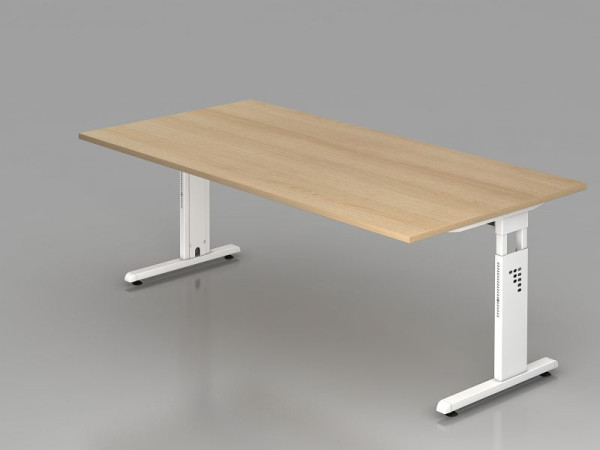 Bureau Hammerbacher pied C 200x100cm chêne/blanc, hauteur de travail 65-85 cm, VOS2E/E/W