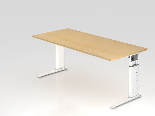 Bureau Hammerbacher pied C 180x80cm érable/blanc, hauteur de travail 68-86 cm réglable, VUS19/3/W