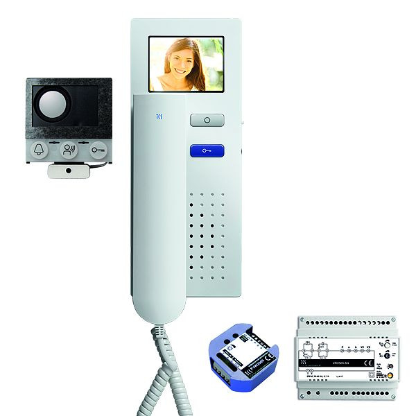 Boîte vocale encastrable vidéo TCS, 1 unité résidentielle, haut-parleur encastrable ASI12000 + 1x interphone IVH3222, appareil de commande + transmetteur vidéo bifilaire, PVIH010/001
