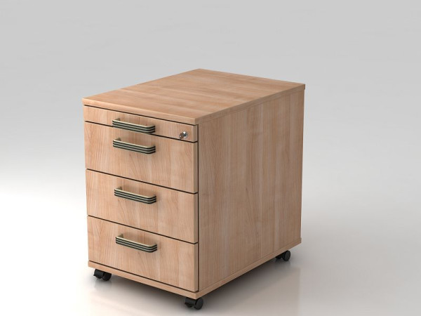 Conteneur roulant Hammerbacher 58cm, 3 tiroirs, poignée barrette de verrouillage noyer, 42,8x58x59 cm, 1/3/3/3 HE, VAC30/N/N/SG