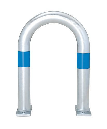 Support de protection contre les chocs pour borne de recharge DENIOS, galvanisé, L 360 mm, anneaux bleus, à cheviller, 280-387