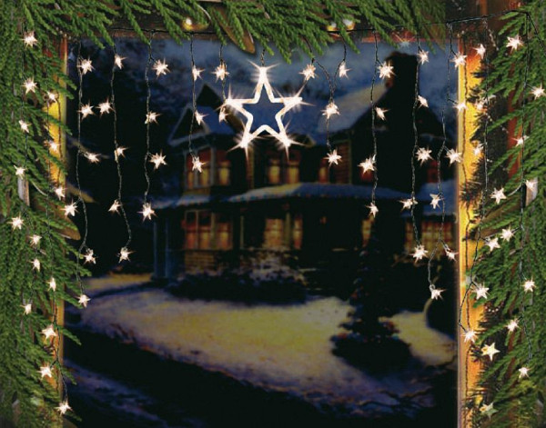 Mendler LED rideau lumineux étoile rideau chaîne lumineuse étoile décoration, 1 grande, 70 petites étoiles, 32237