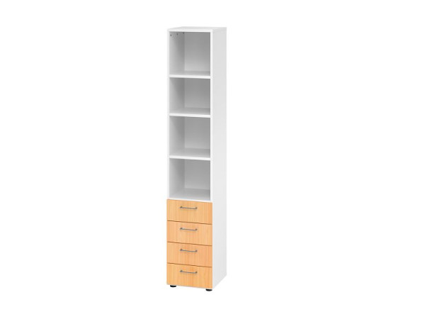Armoire combinée Hammerbacher 6OH, 4 tiroirs, BS blanc/hêtre, 40 x 41,7 x 215,6 cm, 4 tiroirs, poignée en métal, V964S4/W/6/BS