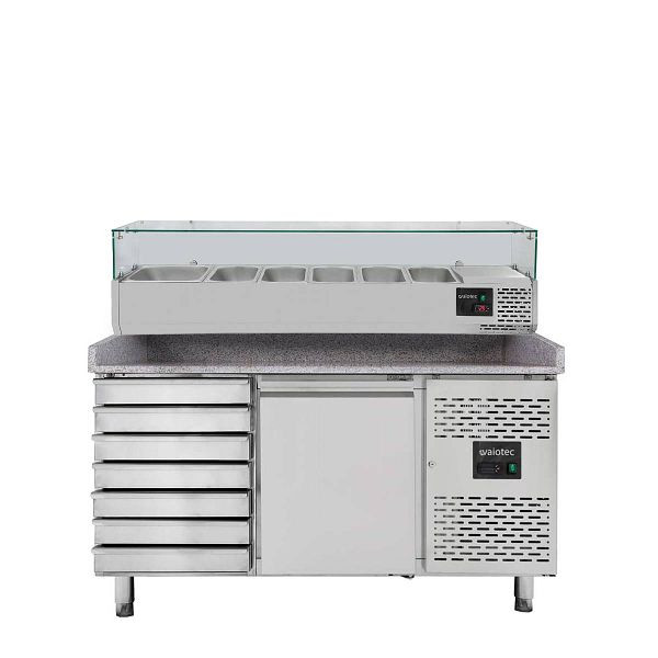 Table réfrigérante à pizza Vaiotec EASYLINE 800 / 1 porte et 7 tiroirs "gris" avec accessoire de refroidissement GN1/3, 11258