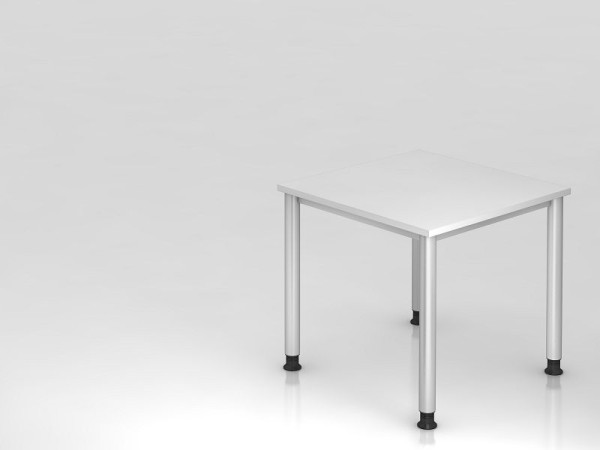 Bureau Hammerbacher 4 pieds rond 80x80cm blanc/argent, forme rectangulaire, VHS08/W/S