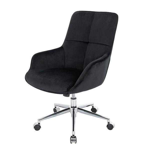 Chaise de bureau Mendler HWC-J64, chaise pivotante, chaise de bureau, fauteuil, avec accoudoirs, réglable en hauteur, velours, noir, 82123