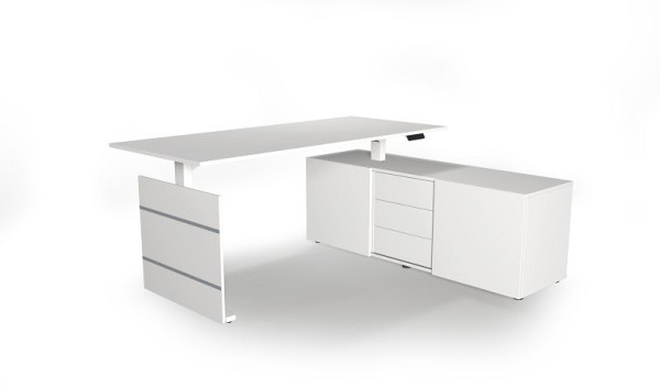 Poste de travail complet Kerkmann Move 3 réglable en hauteur électriquement, L x 1800 x P 800 x H 740 mm, couleur : blanc, 10384410