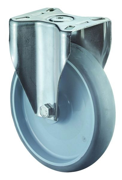 Rouleaux de transport BS rollers inox, rouleau fixe, largeur 50 mm, Ø200 mm, jusqu'à 200 kg, pneus thermoplastiques gris, plastique, palier lisse, plateau, H110.B43.200