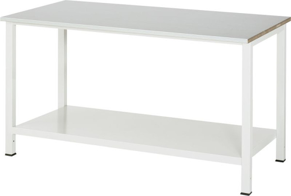 Table de travail RAU série 900, L1500 x P800 x H825 mm, plan de travail recouvert de tôle d'acier inoxydable, épaisseur 25 mm, avec étagère en bas, profondeur 650 mm, 03-900-6-ES25-15.12