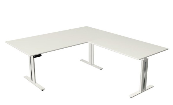 Table assis/debout Kerkmann Move 3 Fresh, L 2000 x P 1000 mm, avec élément rapporté 1200 x 800 mm, réglable en hauteur électriquement de 720 à 1200 mm, blanc, 10186610