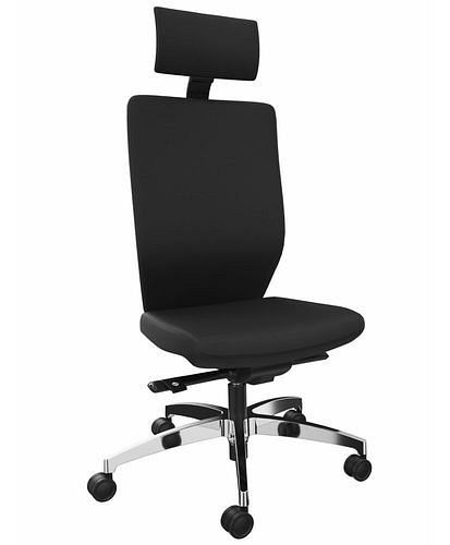 Chaise de bureau opérateur DENIOS Stilo ES, technologie Syncro-Quickshift, base en aluminium, support de nuque, noir, 292416