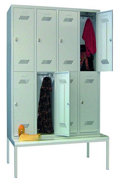 Armoire Pavoy avec banquette 2150/500/1200, 4l x 2h, fermeture tournante, compartiment largeur 300, bandes PVC, 60205-423-032-716303