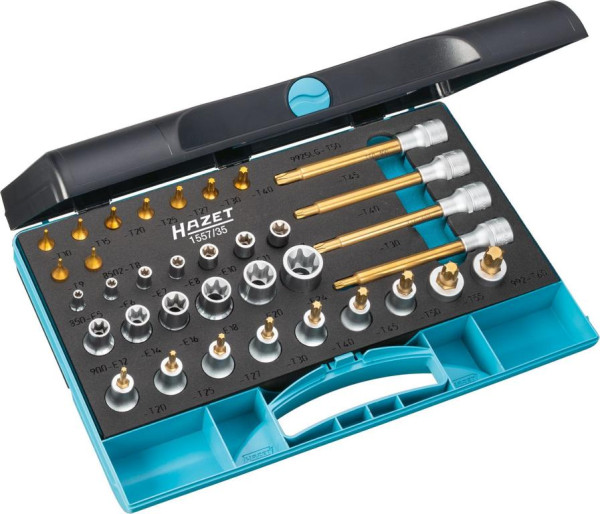 Jeu d'outils Hazet TORX®, carré creux 6,3 mm, carré creux 12,5 mm, profil TORX® extérieur, profil TORX® intérieur, nombre d'outils : 35, 1557/35