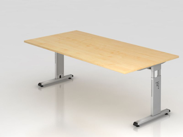 Bureau Hammerbacher pied C 200x100cm érable/argent, hauteur de travail 65-85 cm, VOS2E/3/S