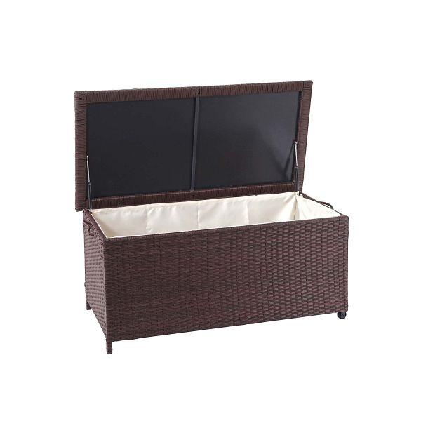 Boîte à coussins en poly-rotin Mendler HWC-D88, coffre de jardin, coffre de rangement, marron premium, 51x100x50cm 170l, 64591