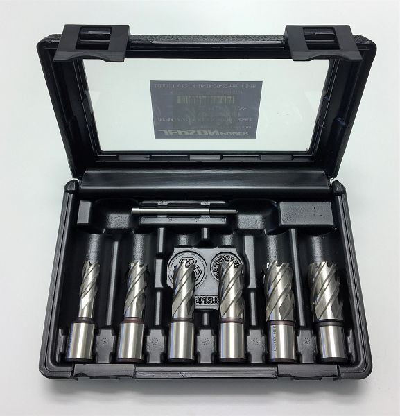 Jeu de carotteuses ELMAG HSS, 7 pièces pour machines MAGPRO Ø 12, 14, 16, 18, 20, 22 mm, avec goupille de centrage, 62025