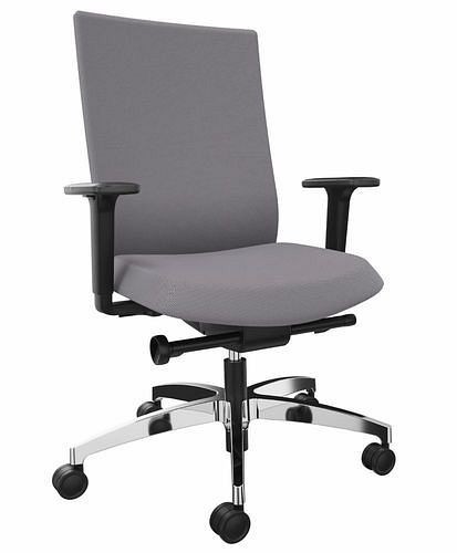 Chaise de bureau DENIOS AdJust evo, technologie Syncro-Evolution, piètement aluminium, gris, 292410
