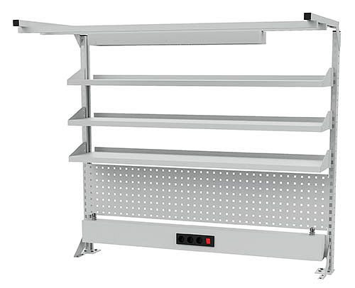 Structure multi-parois Bedrunka+Hirth largeur 1500 avec cadre supérieur, 1x canal d'énergie, 1x paroi perforée, 3x étagères dimensions en mm (LxH) : 1500 x 1250, 03.900.15.25