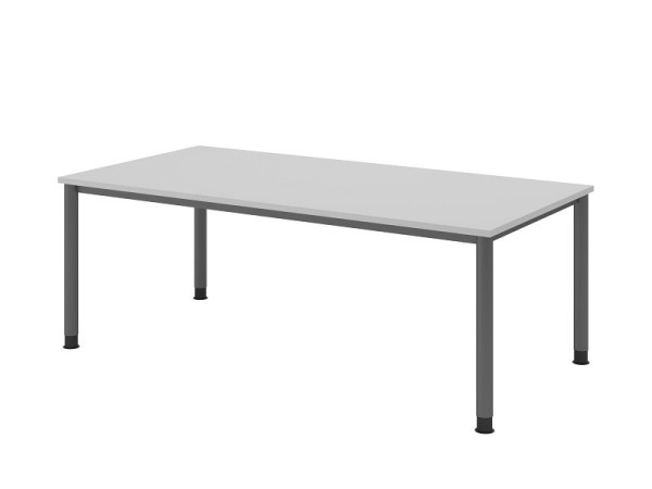 Bureau Hammerbacher HS2E, 200 x 100 cm, plateau : gris, épaisseur 25 mm, structure à 4 pieds en graphite, hauteur de travail 68,5-81 cm, VHS2E/5/G