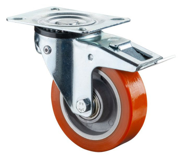 Roulettes BS Roulette pivotante avec frein, roue en polyuréthane, jante en aluminium, roulement à billes, avec blocage directionnel 360° en fonction de la charge, L320.B90.100