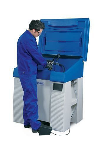 DENIOS Safety Cleaner L 500, appareil de nettoyage de pièces en PE pour solvants, avec housse de protection, 178-520