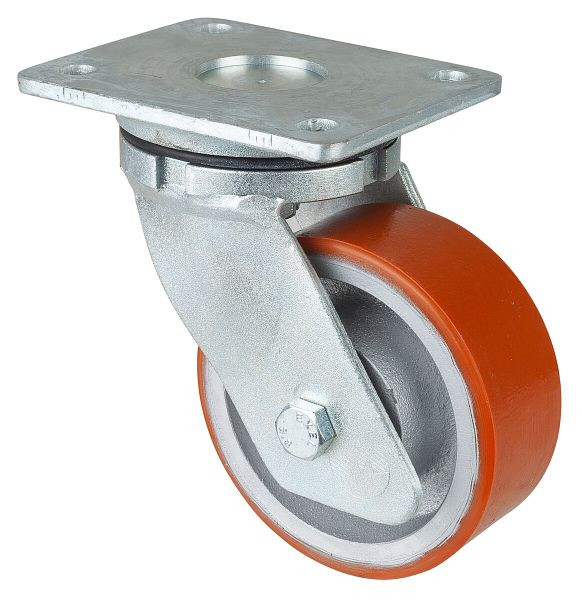 Roues BS Roulette robuste, largeur de roue 50 mm, roue Ø 125 mm, capacité de charge 550 kg, bande de roulement polyuréthane coulé 95 Shore A, roue coulée, roulement à billes, RR100.C10.125