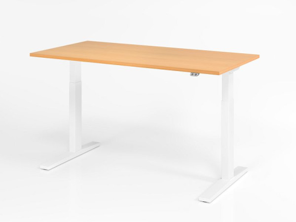 Bureau Hammerbacher XMKA16, 160 x 80 cm, plateau : hêtre, épaisseur 25 mm, chant épais en ABS, forme rectangulaire, blanc, VXMKA16/6/W