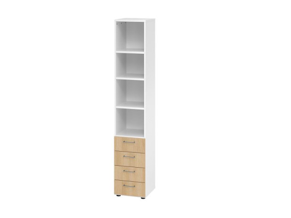Armoire combinée Hammerbacher 6OH, 4 tiroirs 964S4 BS, corps : blanc / façade : chêne, 40 x 41,7 x 215,6 cm (LxPxH), 4 tiroirs, poignée en métal BS, V964S4/W/E/BS