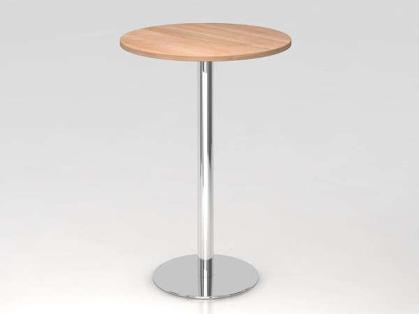 Table de bar Hammerbacher 80cm ronde noyer/chrome, structure chromée, VSTH08/N/C