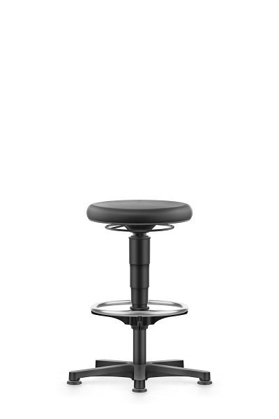 tabouret polyvalent bimos avec patins et repose-pieds, PU noir, hauteur d'assise 560-830 mm, anneau de couleur gris, 9461-2000-3278