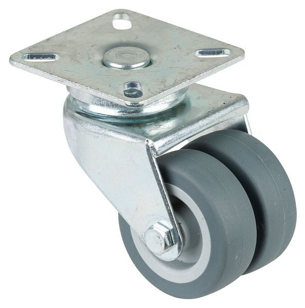 Appareil à rouleaux BS double rouleau, largeur de roue 2x18 mm, roue Ø 50 mm, capacité de charge 60 kg, caoutchouc gris, palier lisse, plaque, lot de 4, B100.A80.050