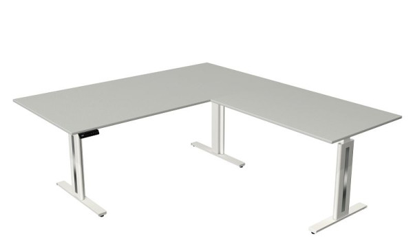 Table assis/debout Kerkmann Move 3 fresh, L 2000 x P 1000 mm, avec élément complémentaire 1200 x 800 mm, réglable en hauteur électriquement de 720-1200 mm, blanc, 10186711