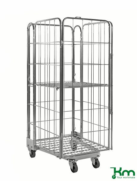 Conteneur roulant empilable Kongamek 850 x 720 x 1740 mm, galvanisé, 2 roulettes fixes 2 roulettes pivotantes avec frein, avec porte, KM2000-4B