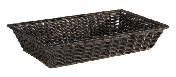 Panier APS GN 1/1 -SUPERSTRONG-, 53 x 32,5 cm, hauteur : 10 cm, polypropylène, noir/marron, avec fil en acier inoxydable dans le bord, 50644